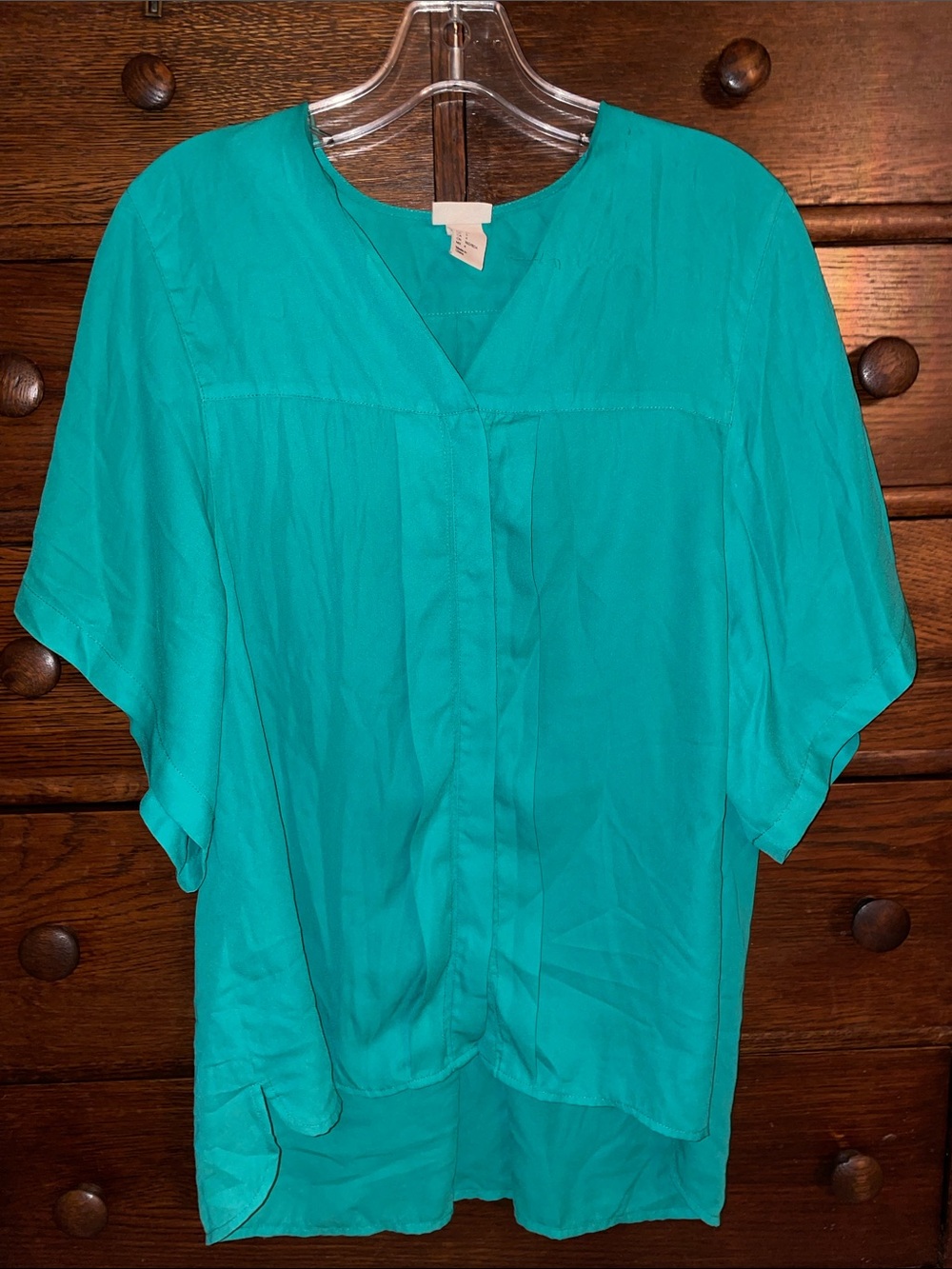 H&M Teal Green Short Sleeve V-Neck Blouse